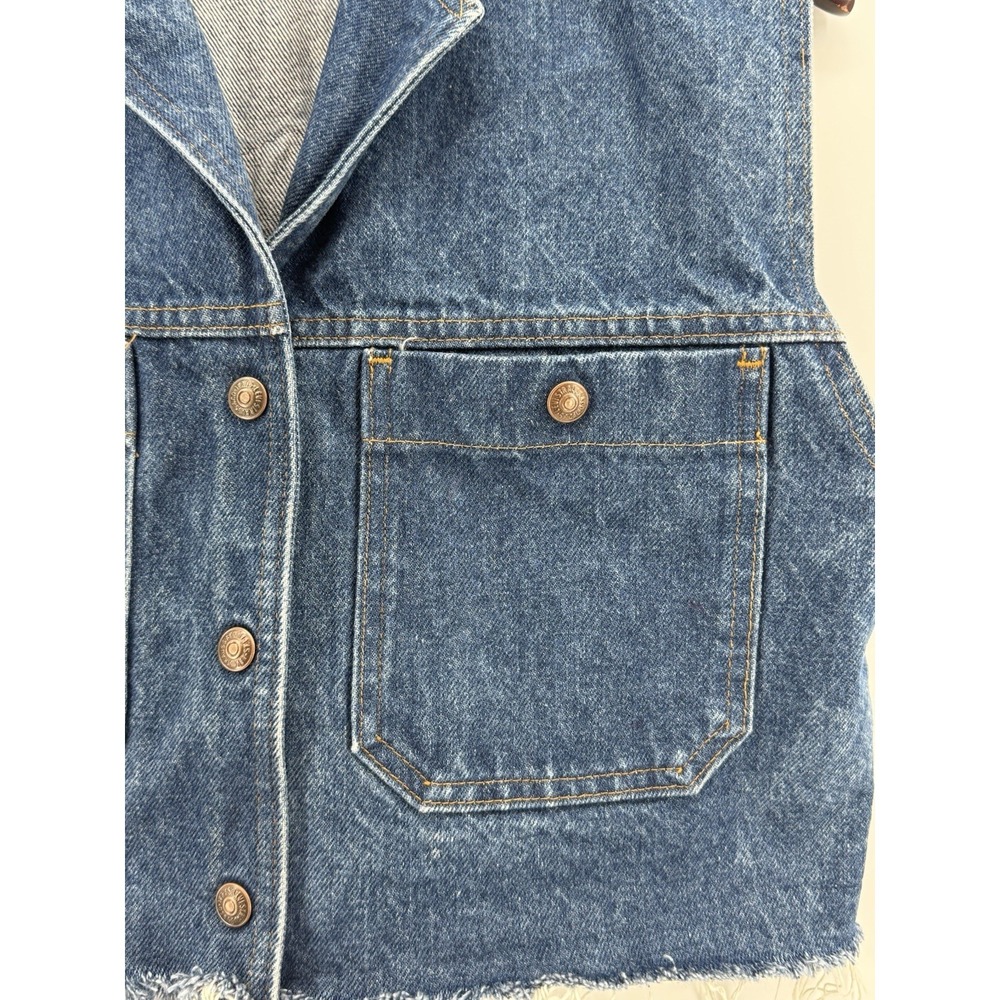 Levi'S Cropped Blue Denim Vest, Raw Hem, Chest Pockets, Honda Gold Wing Patch - Picture 2 of 13